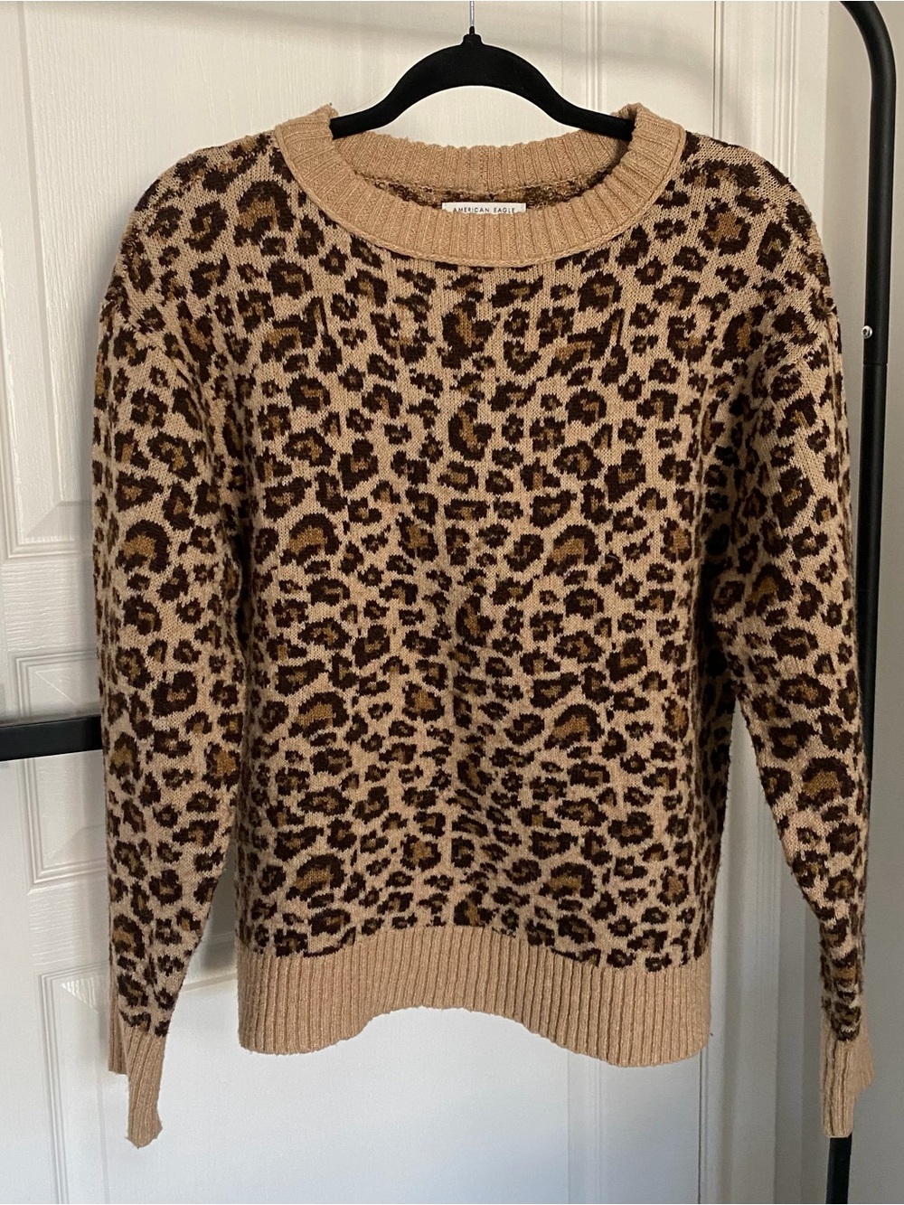 American Eagle Outfitters Leopard Print Crewneck Knit Sweater